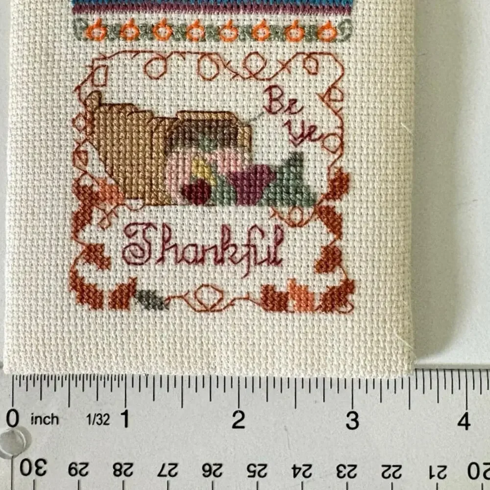 Handmade Thanksgiving Sampler Cross Stitch Pilgrim Ship “Be Ye Thankful” Autumn